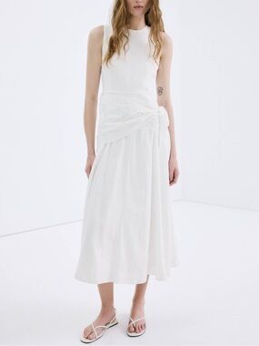 Mango White Eyelet Wrap Midi Skirt